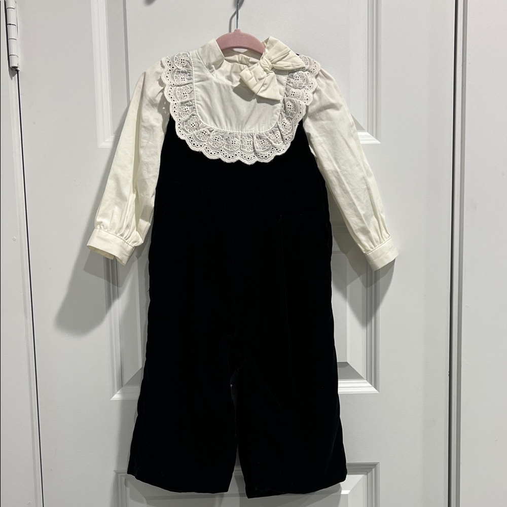 Janie and Jack Velvet Overalls with Lace Collar. The Festive Velvet Jumpsuit